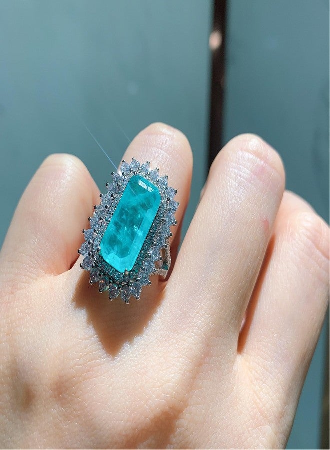 AZQ 925 Sterling Silver Shiny Full Diamond Gemstone Ring 18K Gold Square Cut 3ct Cubic Zirconia Wide Band Cocktail Ring CZ Diamond Multi Row Rings Eternity Engagement Wedding Band Ring Z.128 (US Code 7) - Image 2